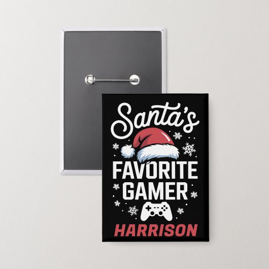 Santa's Favorite Gamer Personalized Gaming Xmas Button (Voorkant / Achterkant)