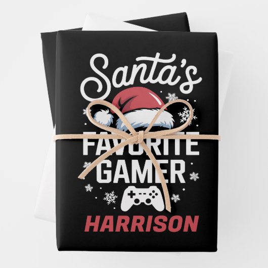 Santa's Favorite Gamer Personalized Gaming Xmas Inpakpapier Vel (In situ)