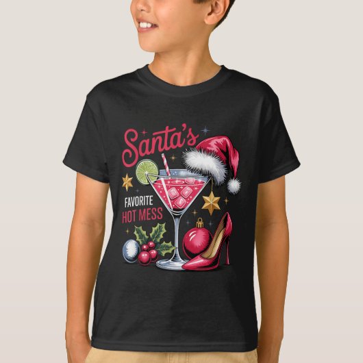 Santa's Favorite Hot Mess Christmas Martini T-shirt (Voorkant)