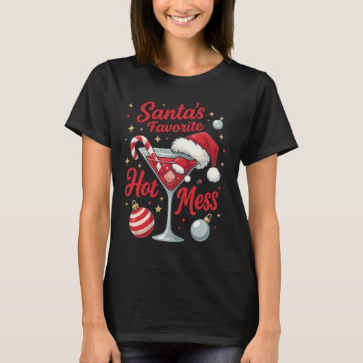 Santa's Favorite Hot Mess Cocktail Print | Funny  T-shirt (Voorkant)