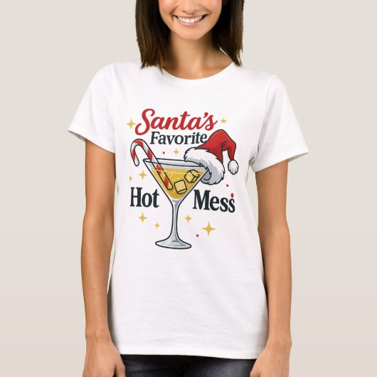 Santa's Favorite Hot Mess Drink Print | Funny T-shirt (Voorkant)