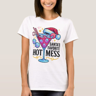 Santa's Favorite Hot Mess Glitter Cocktail Design  T-shirt
