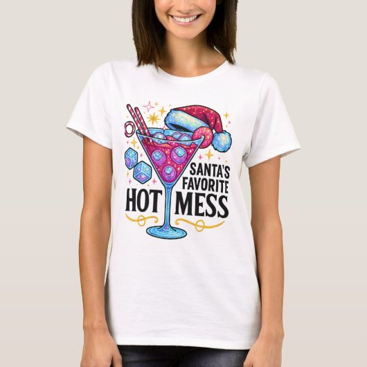 Santa's Favorite Hot Mess Glitter Cocktail Design  T-shirt (Voorkant)