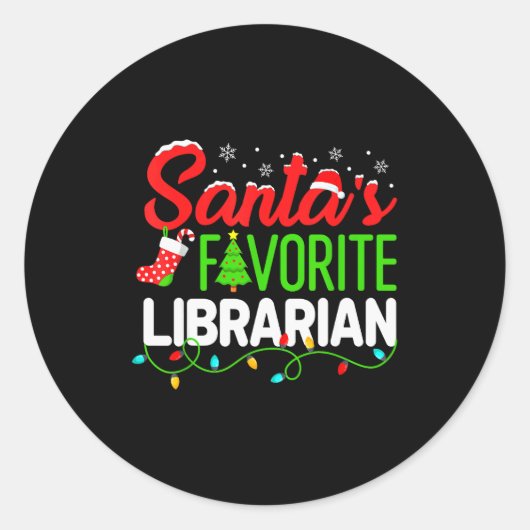 Santa's Favorite Librarian Christmas Library Book  Ronde Sticker (Voorkant)