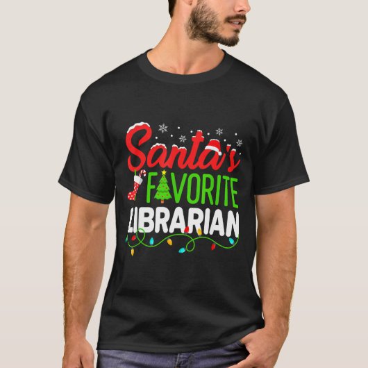 Santa's Favorite Librarian Christmas Library Book T-shirt (Voorkant)