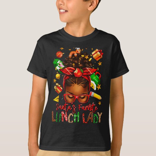 Santa's Favorite Lunch Lady Afro Messy Bun Woman C T-shirt (Voorkant)