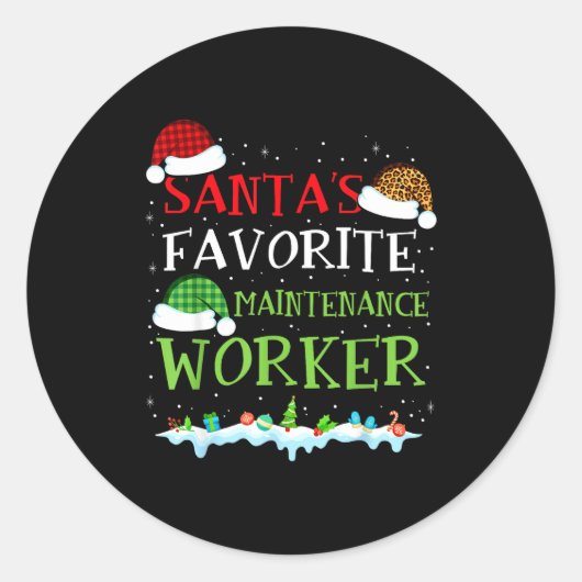 Santa's Favorite Maintenance Worker Fun Christmas  Ronde Sticker (Voorkant)