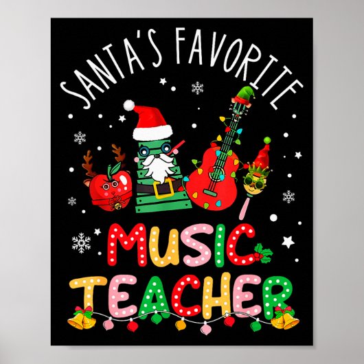 Santa's Favorite Music Teacher Christmas Santa Hat Poster (Voorkant)