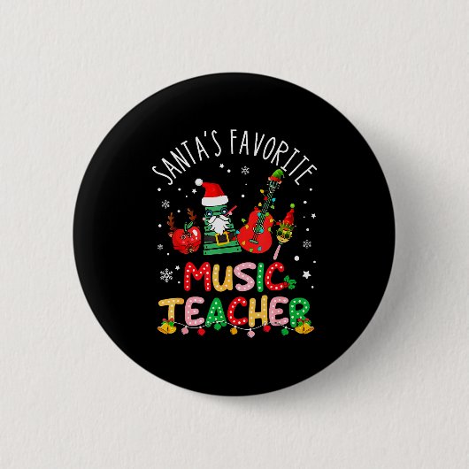 Santa's Favorite Music Teacher Christmas Santa Hat Ronde Button 5,7 Cm (Voorkant)