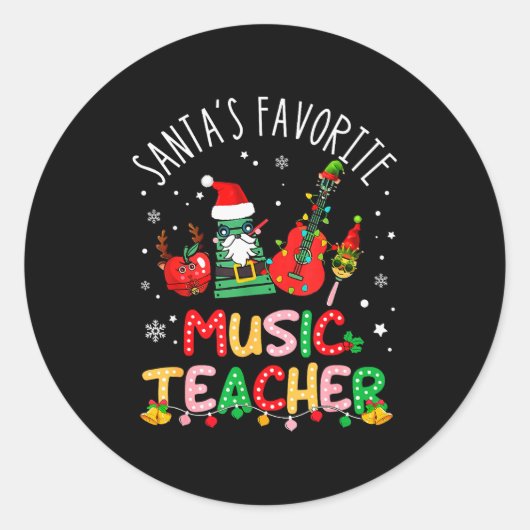 Santa's Favorite Music Teacher Christmas Santa Hat Ronde Sticker (Voorkant)