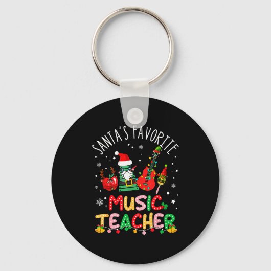 Santa's Favorite Music Teacher Christmas Santa Hat Sleutelhanger (Voorkant)