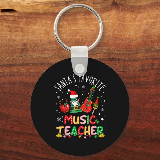 Santa's Favorite Music Teacher Christmas Santa Hat Sleutelhanger (Voorkant)