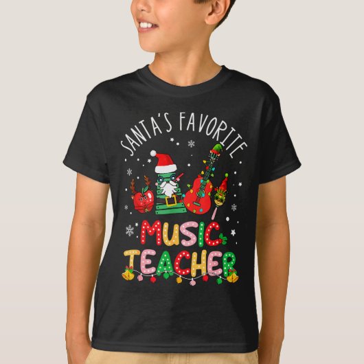 Santa's Favorite Music Teacher Christmas Santa Hat T-shirt (Voorkant)