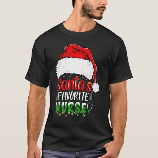 Santa's Favorite Nurse Christmas Nursing T-shirt (Voorkant)