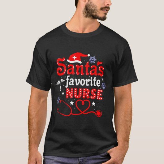 Santa's Favorite Nurse Christmas Short Sleeve  T-shirt (Voorkant)