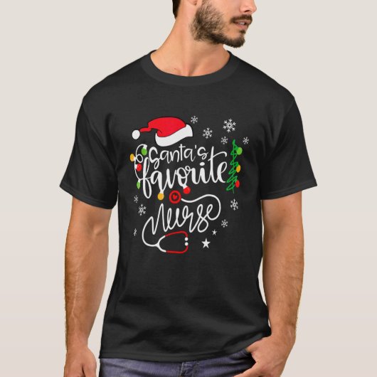 Santa's Favorite Nurse  Cute Merry Xmas Party T-shirt (Voorkant)
