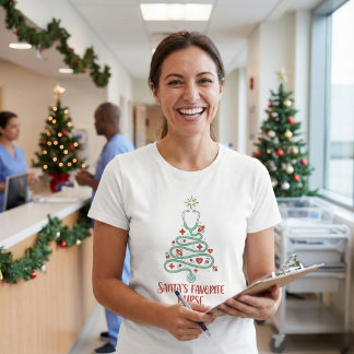 Santa's Favorite Nurse Cute Stethoscope Tree T-shirt