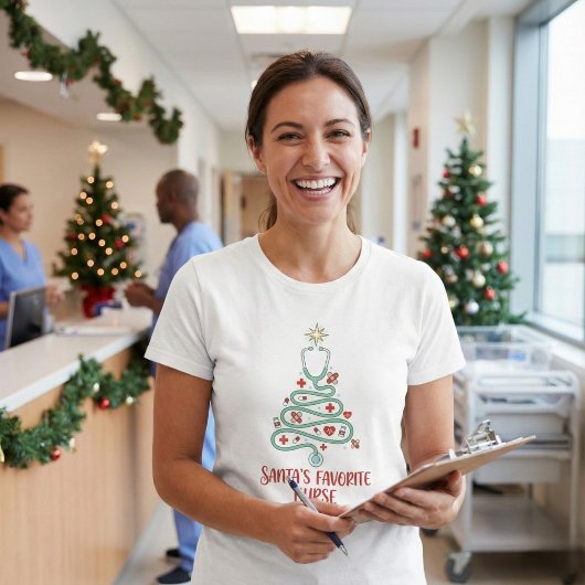 Santa's Favorite Nurse Cute Stethoscope Tree T-shirt