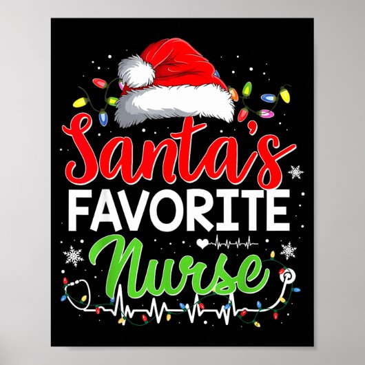 Santa's Favorite Nurse Funny Christmas Nurse Xmas Poster (Voorkant)