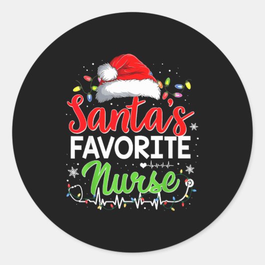 Santa's Favorite Nurse Funny Christmas Nurse Xmas  Ronde Sticker (Voorkant)