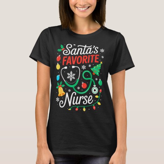 Santa's Favorite Nurse Shirt Men Women Funny Chris (Voorkant)