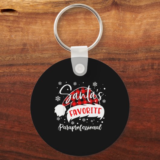 Santa's Favorite Paraprofessional Hat Flannel Chri Sleutelhanger (Voorkant)