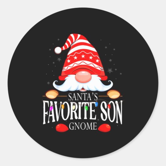 Santas Favorite Son Gnome Matching Christmas Paja Ronde Sticker (Voorkant)