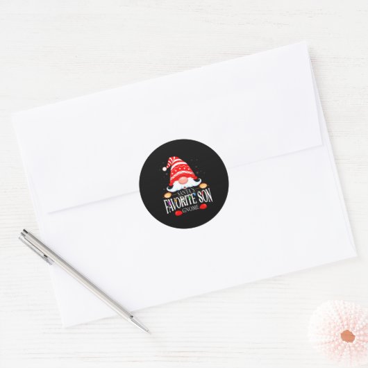 Santas Favorite Son Gnome Matching Christmas Paja Ronde Sticker (Envelop)