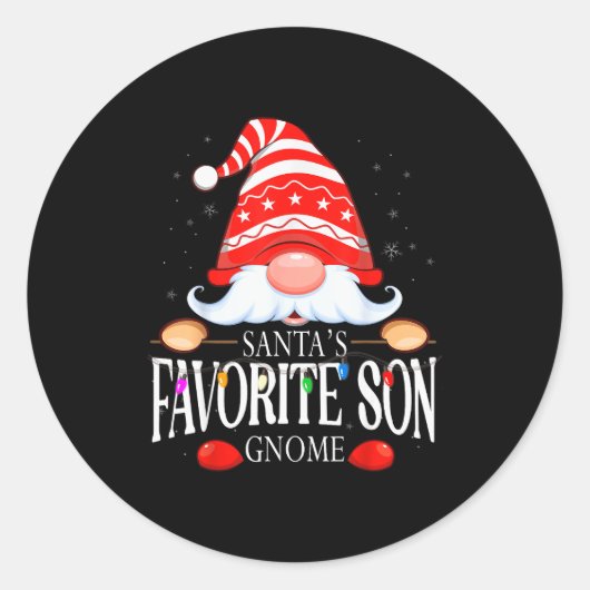 Santa's Favorite Son Gnome Matching Christmas Paja Ronde Sticker (Voorkant)