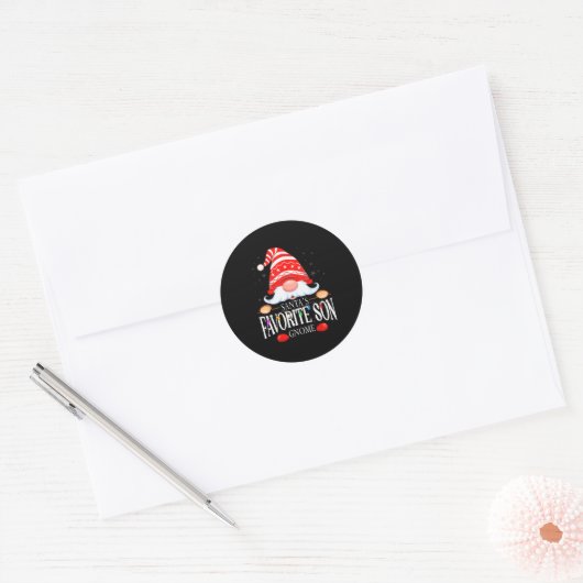 Santa's Favorite Son Gnome Matching Christmas Paja Ronde Sticker (Envelop)