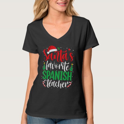 Santa's Favorite Spanish Teacher Christmas Santa H T-shirt (Voorkant)
