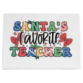 Santa's Favorite Teacher Christmas Gift Bag Groot Cadeauzakje (Voorkant)