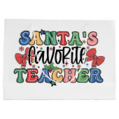 Santa's Favorite Teacher Christmas Gift Bag Groot Cadeauzakje (Achterkant)