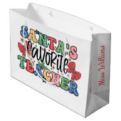 Santa's Favorite Teacher Christmas Gift Bag Groot Cadeauzakje (Achterkant Gekanteld)