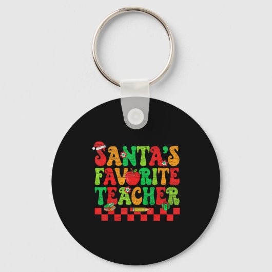 Santas Favorite Teacher Retro Groovy Christmas Xma Sleutelhanger (Voorkant)