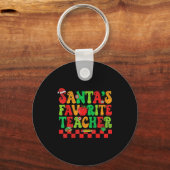Santas Favorite Teacher Retro Groovy Christmas Xma Sleutelhanger (Voorkant)