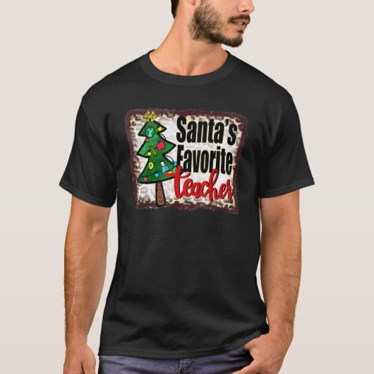 Santas Favorite Teacher Tree Leopard Print T-shirt (Voorkant)