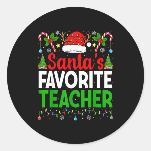 Santa's Favorite Teachers Christmas Funny Christma Ronde Sticker (Voorkant)