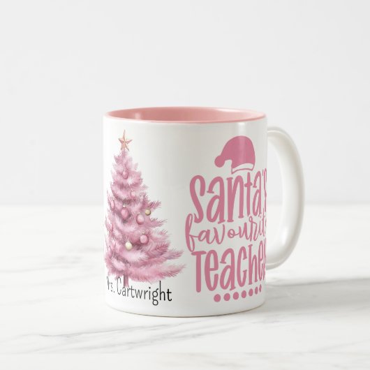 Santa's Favourite Teacher Tweekleurige Koffiemok (Voorkant rechts)