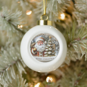 Santa's Feestelijke Cheer" - Klassieke Kerstmis Keramische Bal Ornament