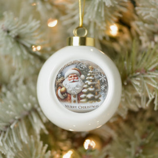 Santa's Feestelijke Cheer" - Klassieke Kerstmis Keramische Bal Ornament