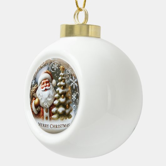 Santa's Feestelijke Cheer" - Klassieke Kerstmis Keramische Bal Ornament (Rechts)