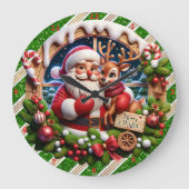 Santa's Feestelijke Ride" - Vrolijke Kerstmuur Grote Klok (Voorkant)