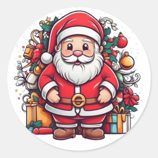 Santa's Feestelijke Ronde Sticker (Voorkant)