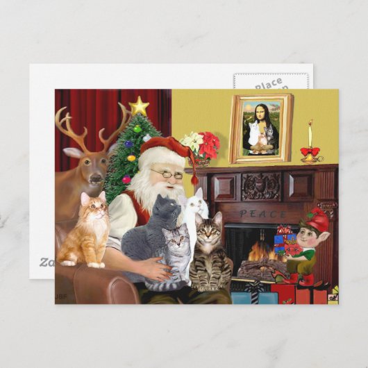 Santa's Five Cats Feestdagenkaart (Voorkant / Achterkant)