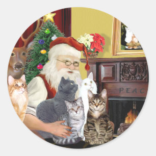 Santa's Five Cats Ronde Sticker