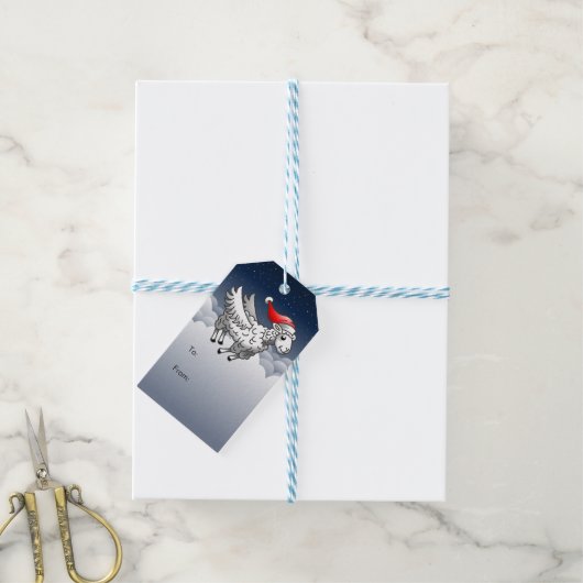 Santa's Flying Christmas Sheep Cadeaulabel (Met Touw)