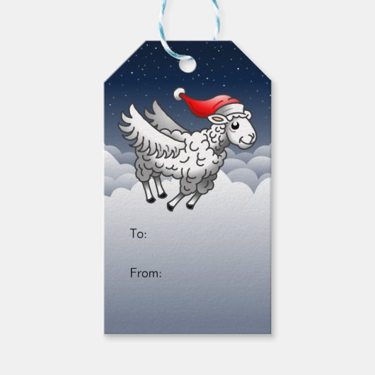 Santa's Flying Christmas Sheep Cadeaulabel (Voorkant)