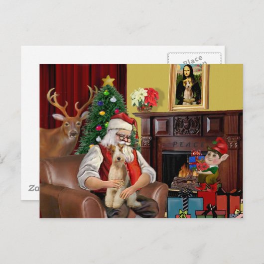 Santa's Fox Terrier Feestdagenkaart (Voorkant / Achterkant)