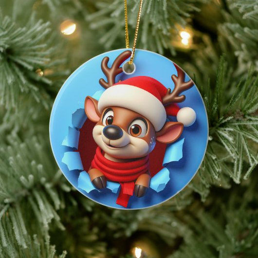 Santa's Gekke rendieren kerst Keramisch Ornament (Boom)